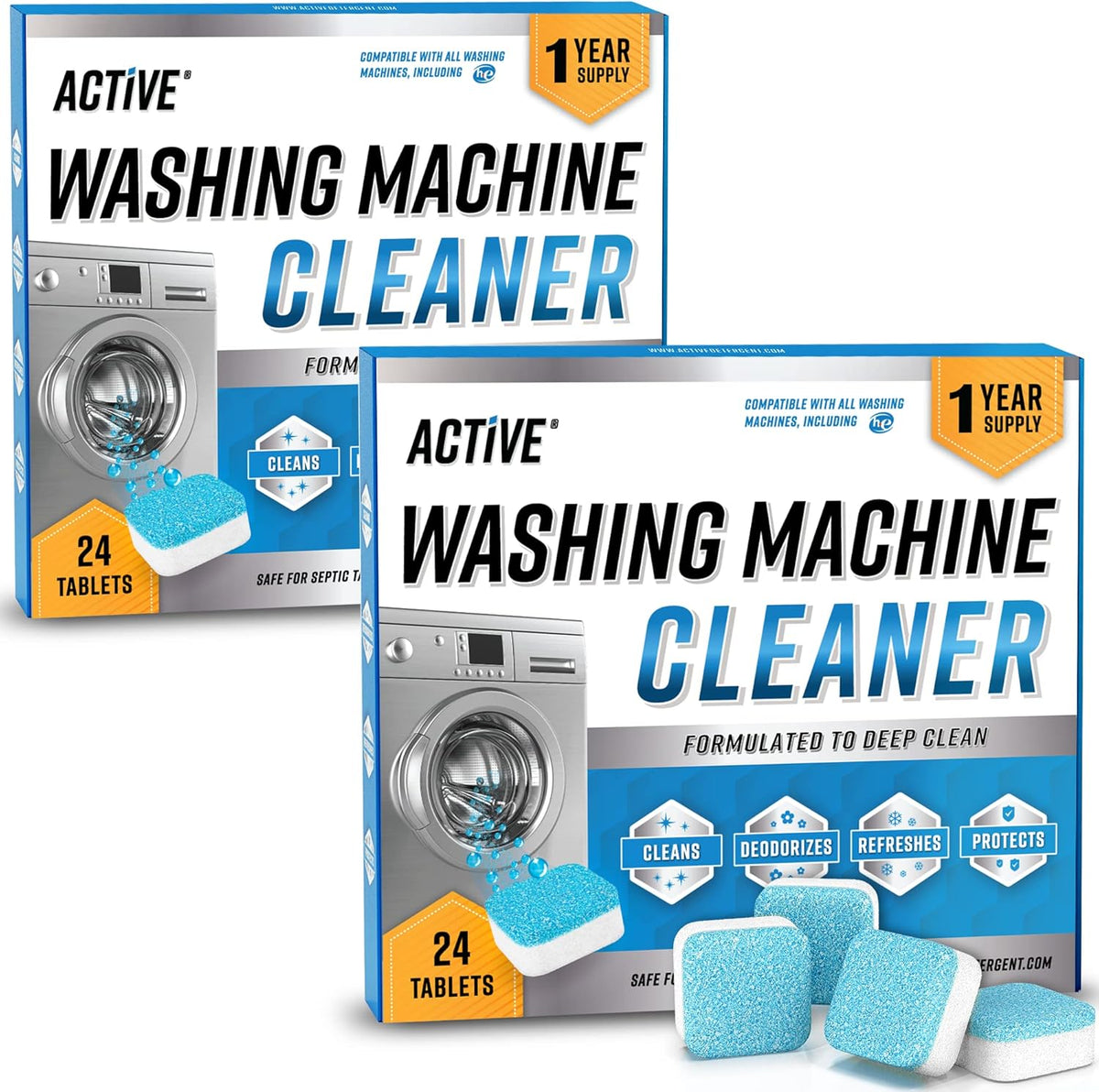 Washing Machine Cleaner Descaler 48 Pack - Value Size Deep Cleaning Tablets HE Front Loader & Top