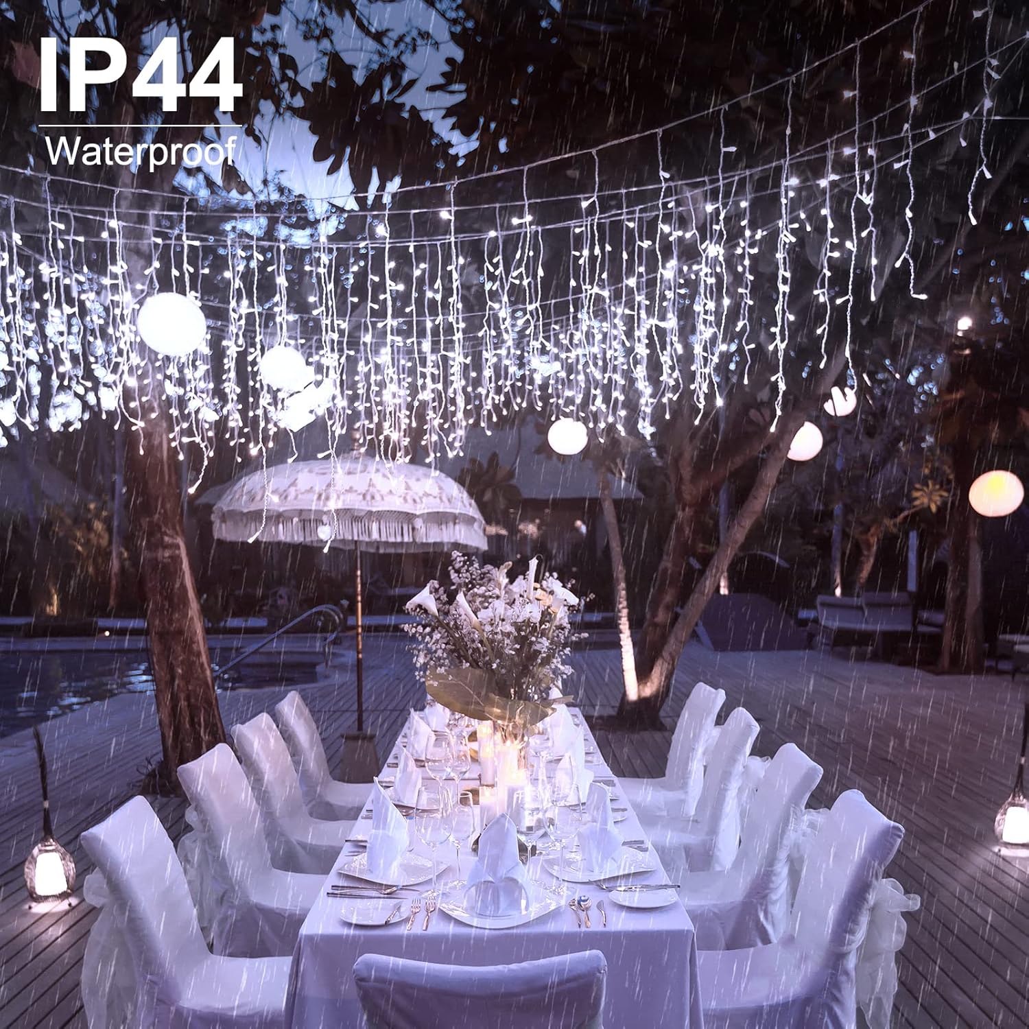Brightown Christmas Icicle Lights Outdoor, 66 Feet 138 Drops with 736 LED, 8 Modes Waterproof