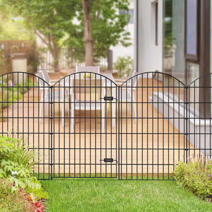 Metal Garden Fence with Gate 48in (H) x 20.3ft (L), 1 Gate+ 7 Panels Dog Fences Border Fence Animal