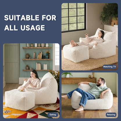 Giant Bean Bag Chairs for Adults, Oversized Chaise Lounge Chair Indoor with Memory Foam - Plush