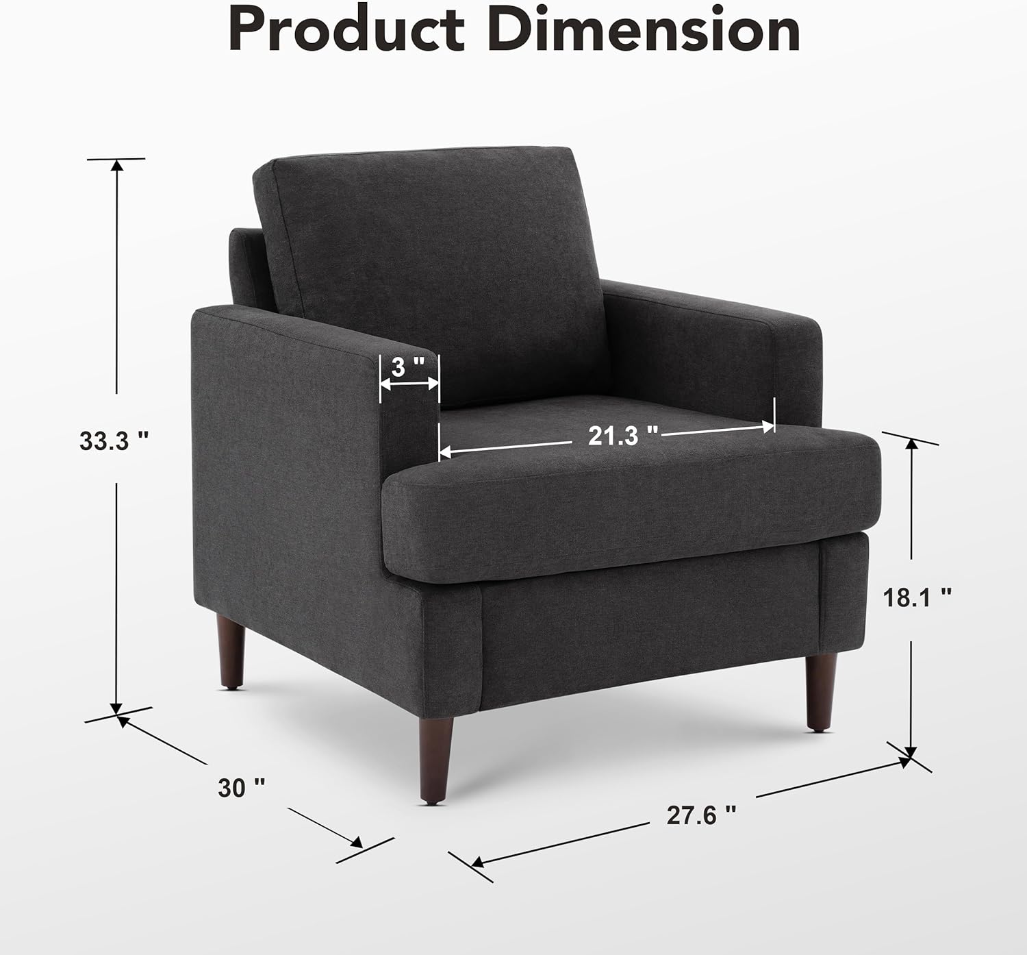 Mid-Century Accent Chair,Modern Linen Fabric Armchair for Living Room,Comfy Upholstered Reading