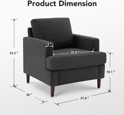Mid-Century Accent Chair,Modern Linen Fabric Armchair for Living Room,Comfy Upholstered Reading
