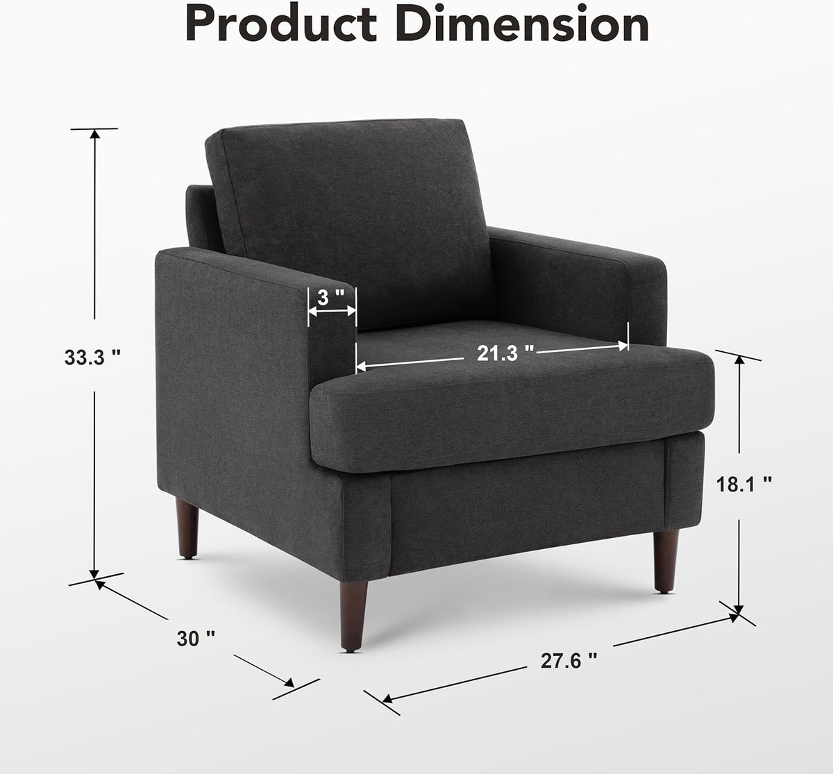 Mid-Century Accent Chair,Modern Linen Fabric Armchair for Living Room,Comfy Upholstered Reading
