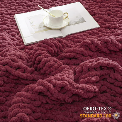 WESHIONGOO Chunky Knit Blanket Throw 50"×60" Knitted Throw Blankets for Couch Bed Fluffy Soft
