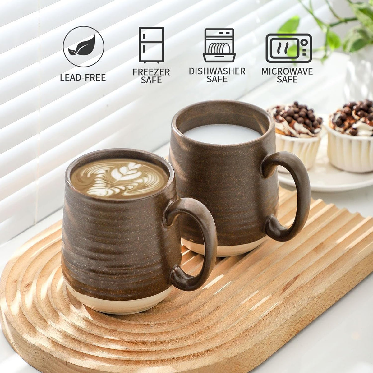 Hasense Porcelain Coffee Mugs Set of 6, 15 Ounce Large Ceramic Coffee Cups Set with Handle for