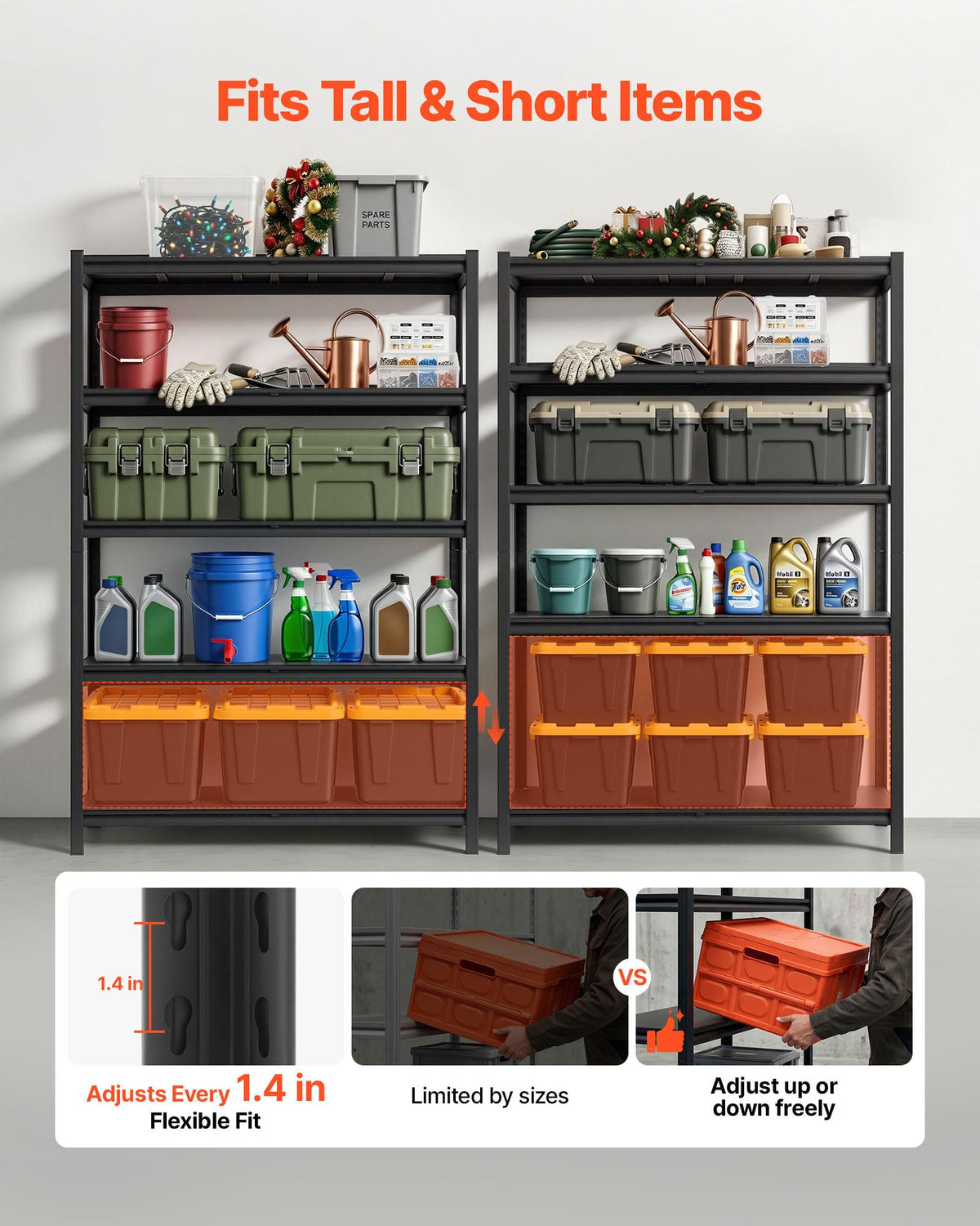 VEVOR Storage Shelves, 5-Tier Adjustable, 2500 lbs Capacity, Heavy Duty Garage Storage Shelving
