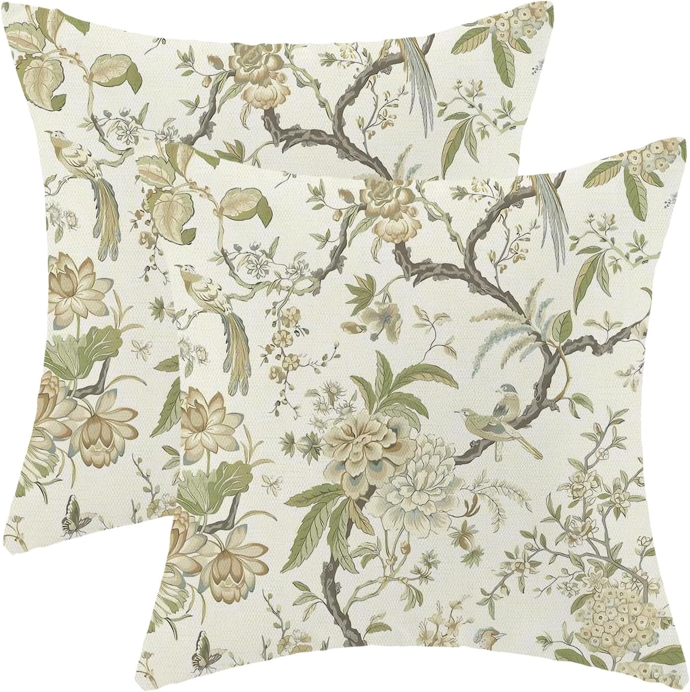 CXMEIFLY Spring Floral Birds Pillow Covers 24 x 24 Inch Set of 2 for Chinoiserie Flowers Decor