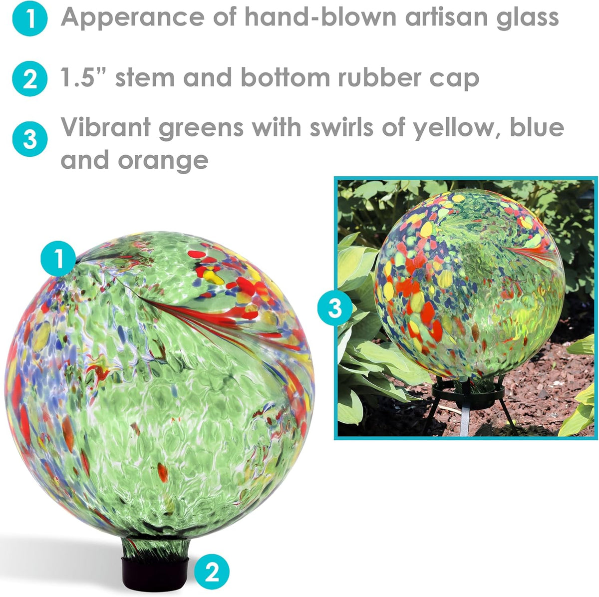 Sunnydaze 10-Inch Gazing Ball for Garden - Glass Gazing Globe for Outside - Garden Orb Yard Decor