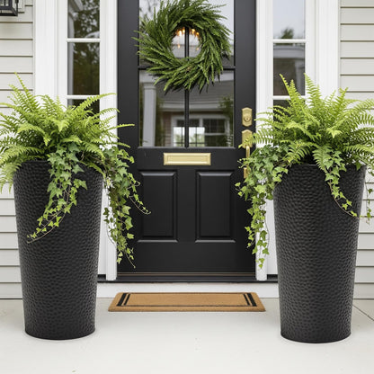 Worth Garden 2-Pack 28" H. Metal Planter with 2X Inside Pots - Hand-Hammered Texture Tall Narrow
