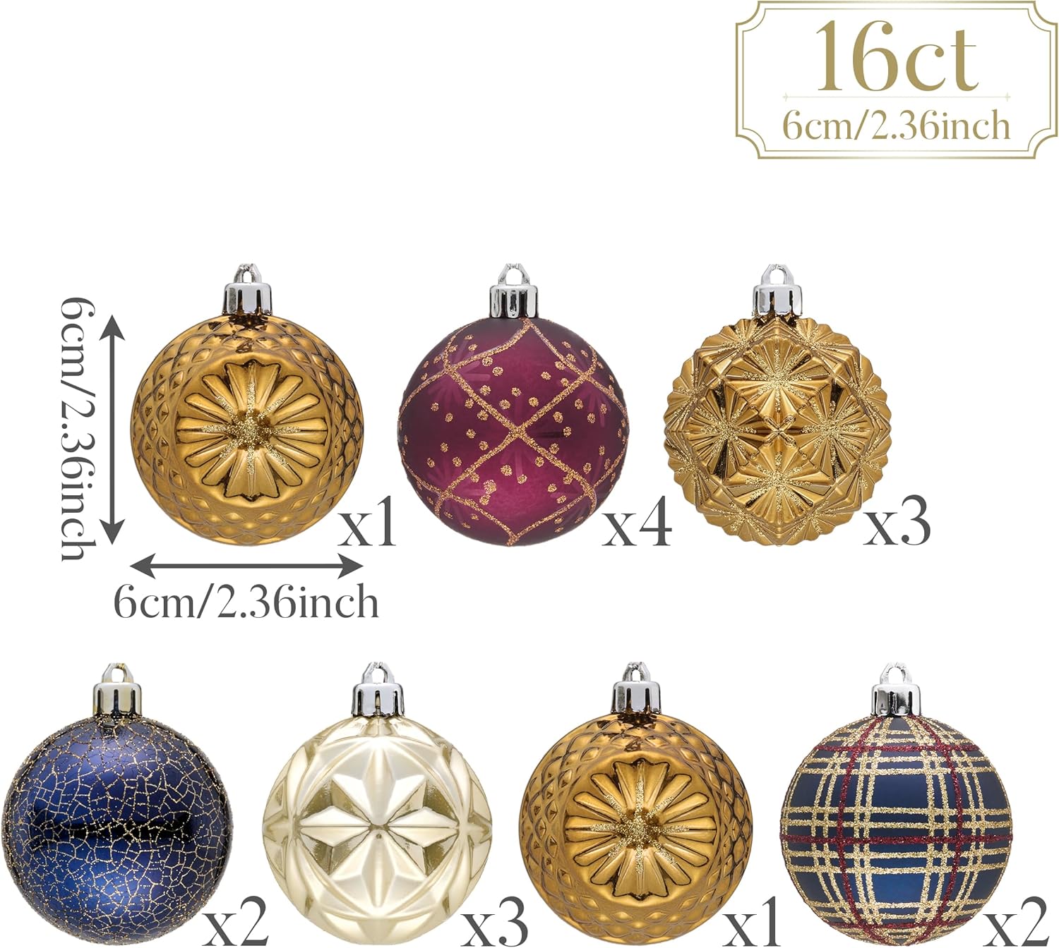 Valery Madelyn Ornaments for Christmas Trees, 16ct 2.36 Inches Bronze Copper Gold and Purple