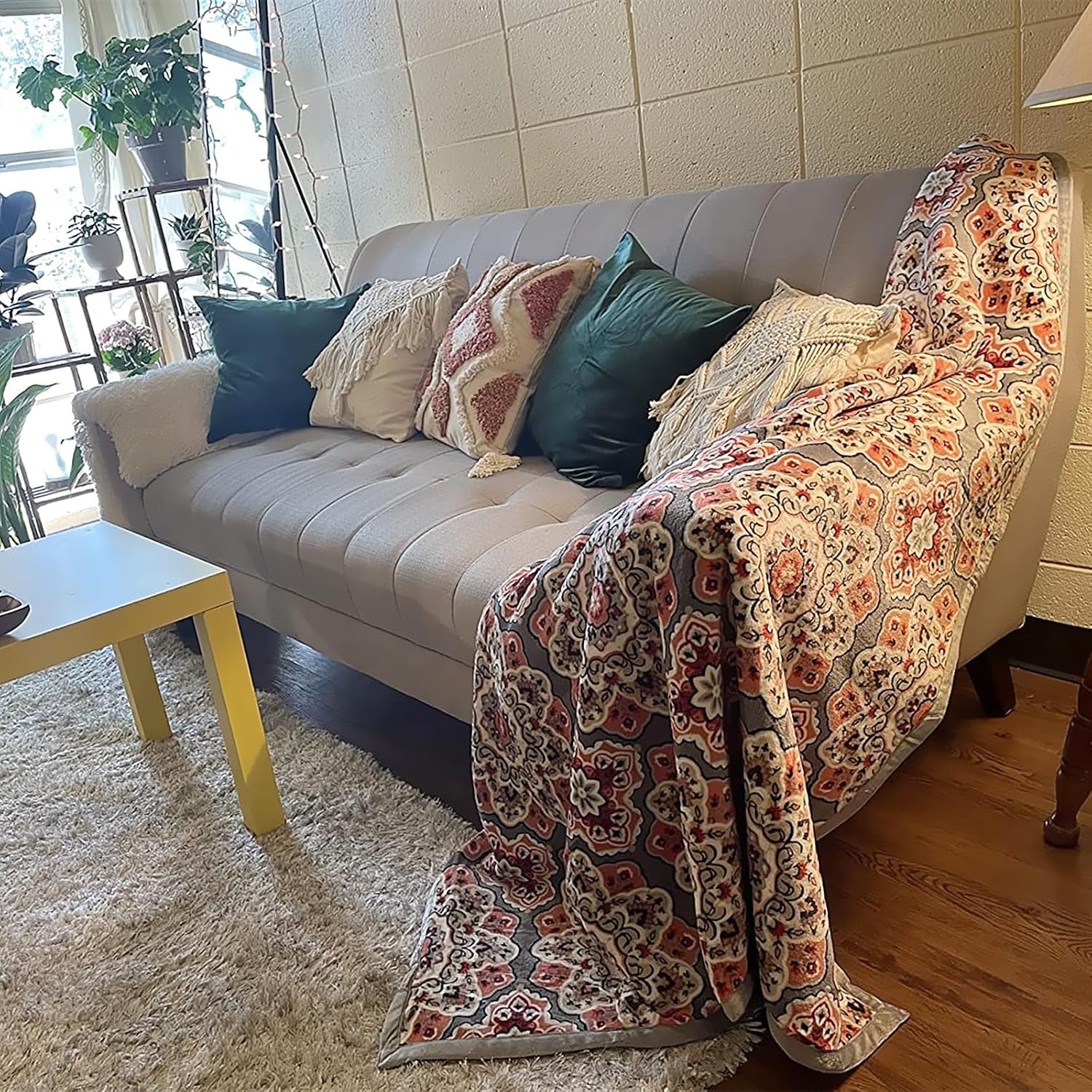 UKELER Floral Sherpa Bed Blanket King Size 90'' x 108'', Native American Cozy Warm Blanket for
