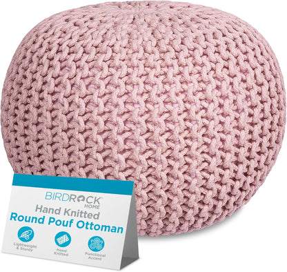 BIRDROCK HOME Round Pouf Ottoman | Cotton Braided Foot Stool with Bean Bag Filling | Boho Foot Rest