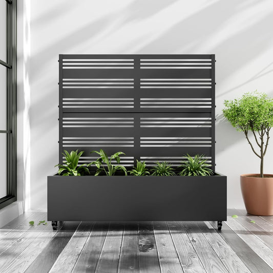 Casaphoria Metal Raised Garden Bed with Trellis and Wheels, 47"x47"x16" Planter Box for Climbing