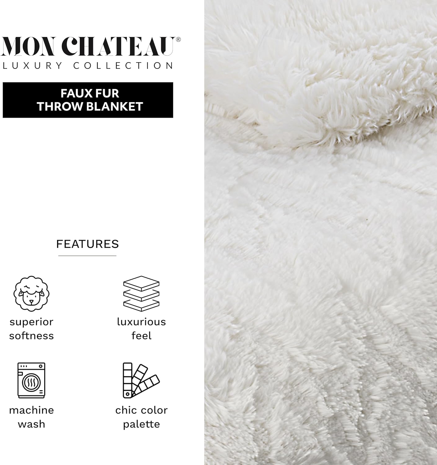 Mon Chateau Premium Reversible Queen Size Luxury Faux Fur Throw for Couch, Sofa, or Queen Size Bed