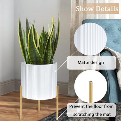 ARNIS Modern Plant Pots, Set of 2 Round Large Planters with Stand, Large Size Metal Pots with