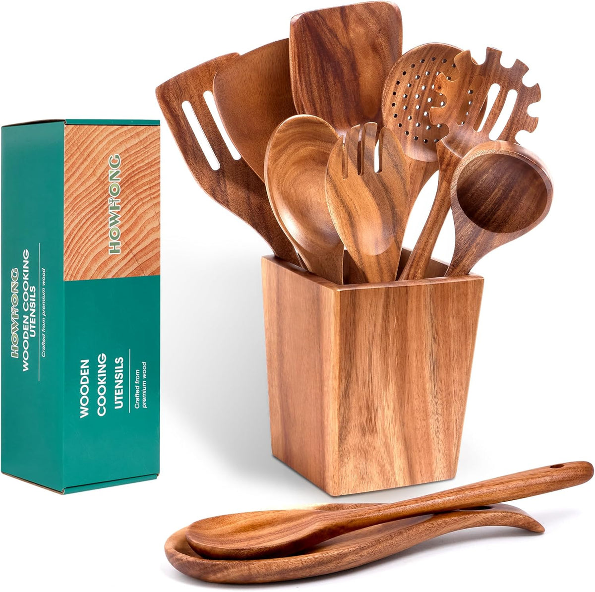 Wooden Spoons for Cooking, Acacia Wood Cooking Utensils Set – 11 Piece Wooden Kitchen Tools with