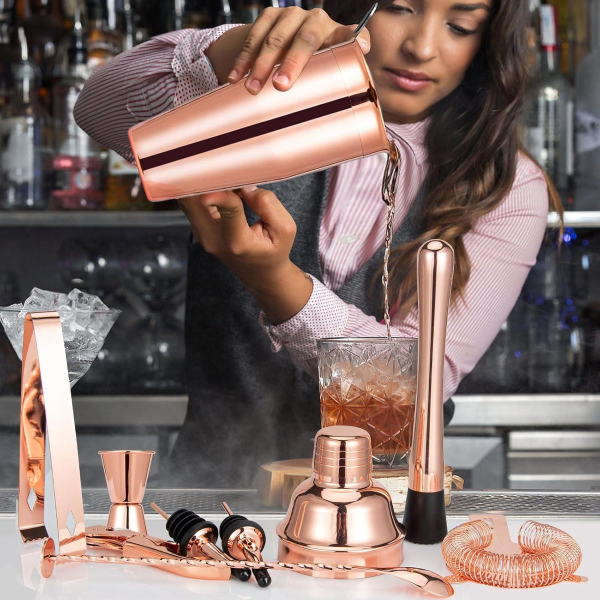 Cocktail Shaker Set, Mixology Bartender Kit 10-Piece Bar Tool Set with Stylish Bamboo Stand, Bar