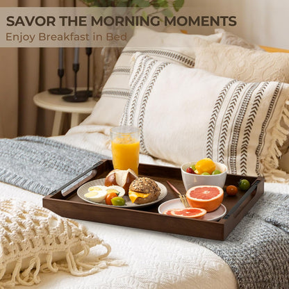 Axeman Wooden Serving Tray with Metal Handles|Ottoman Tray for Breakfast, Bed, Couch|17x13in Ash