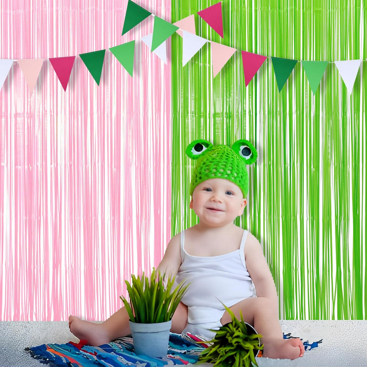 BRAVESHINE Party Streamers Backdrop - 2 Pack 3.2ft X 8.2ft Tinsel Foil Fringe Curtains for