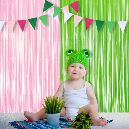BRAVESHINE Party Streamers Backdrop - 2 Pack 3.2ft X 8.2ft Tinsel Foil Fringe Curtains for