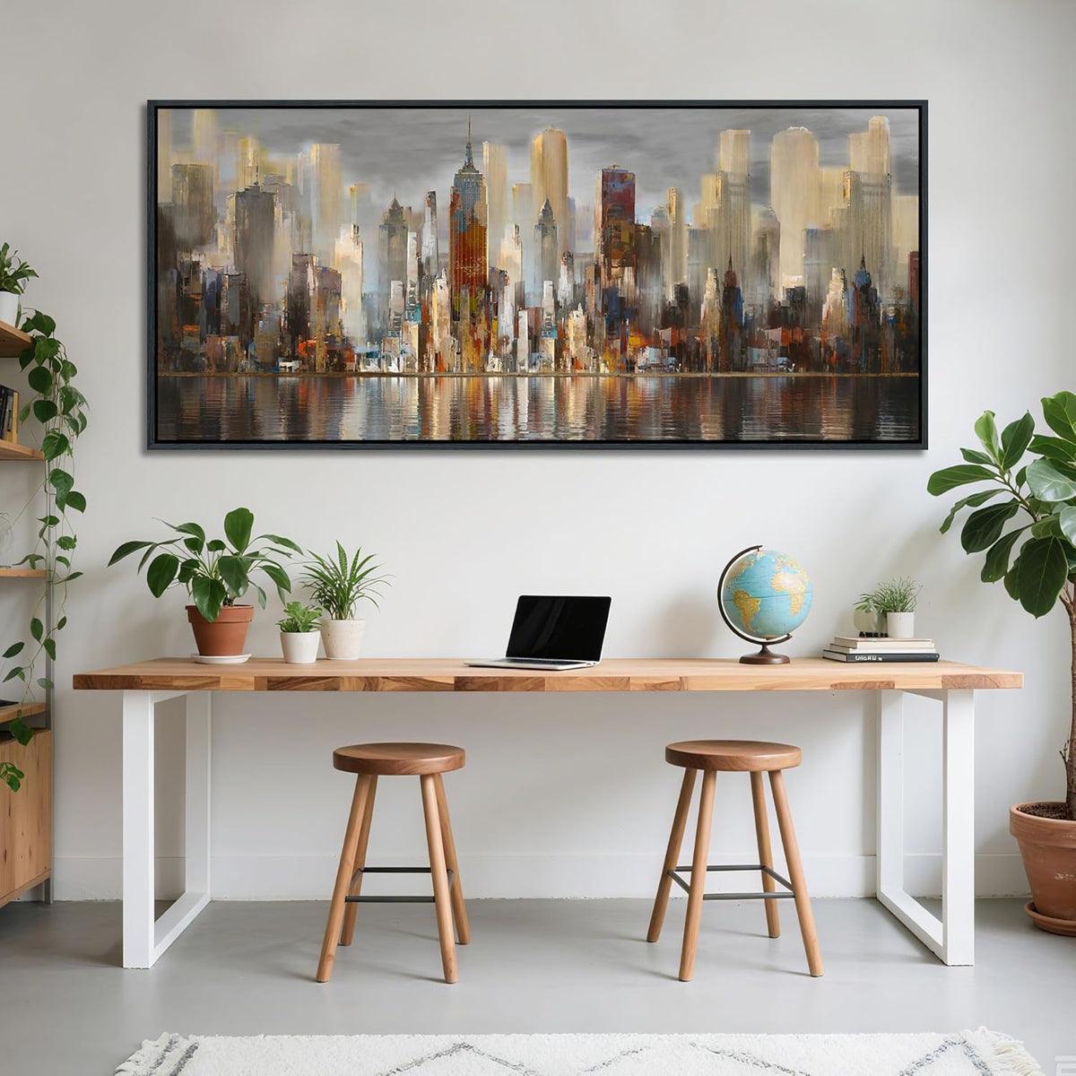 Framed Large Cityscape New York Wall Art Canvas Prints Abstract Brown City Theme Paintings Modern