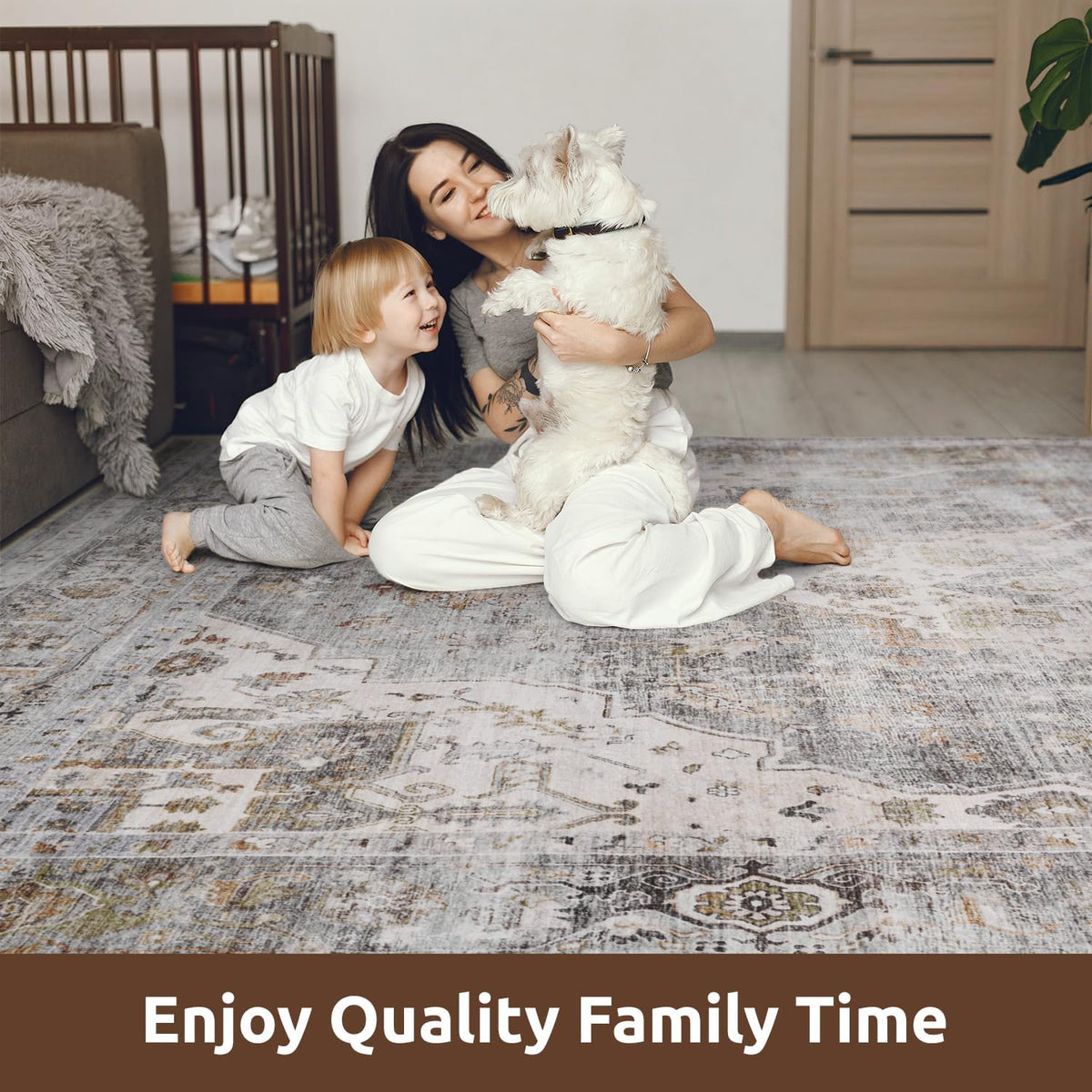 AMOAMI-3X5 Area Rug-Soft Washable Vintage Throw Accent Rugs for Living Room, Entryway, Bedroom