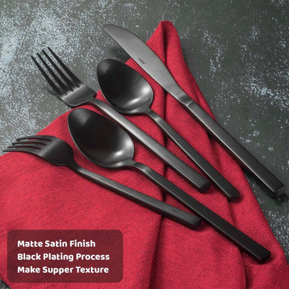Alata Cube Black 20-Piece Forged Silverware Set Stainless Steel Flatware Set,Service for 4,Matte