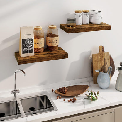 Floating Shelves, 8 Inch Deep Floating Shelves, 24"W x 8"D Wall Shelves Set of 2, Rustic Wood