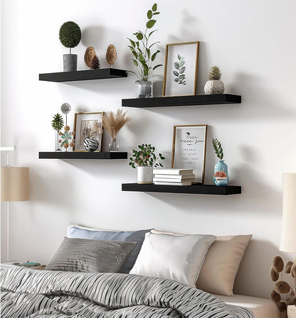 Wood Floating Shelves for Wall Decor, Rustic Wall Shelves for Bedroom Bathroom Kitchen Living Room