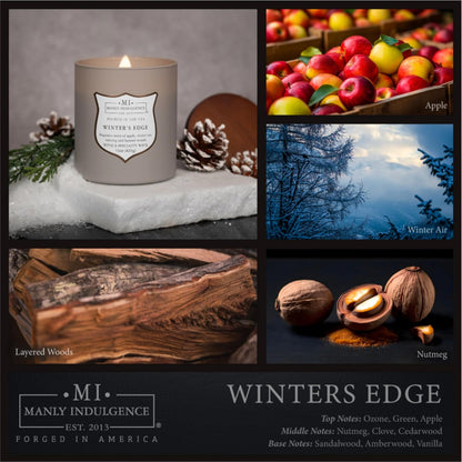 Manly Indulgence Winters Edge Scented Candles for Men, 15 oz Wooden Wick, Premium Soy Blend Wax