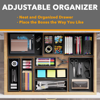 SpaceAid 14-Piece Bamboo Drawer Organizer Storage Boxes Set, Wood Tray Junk Drawer Organizers