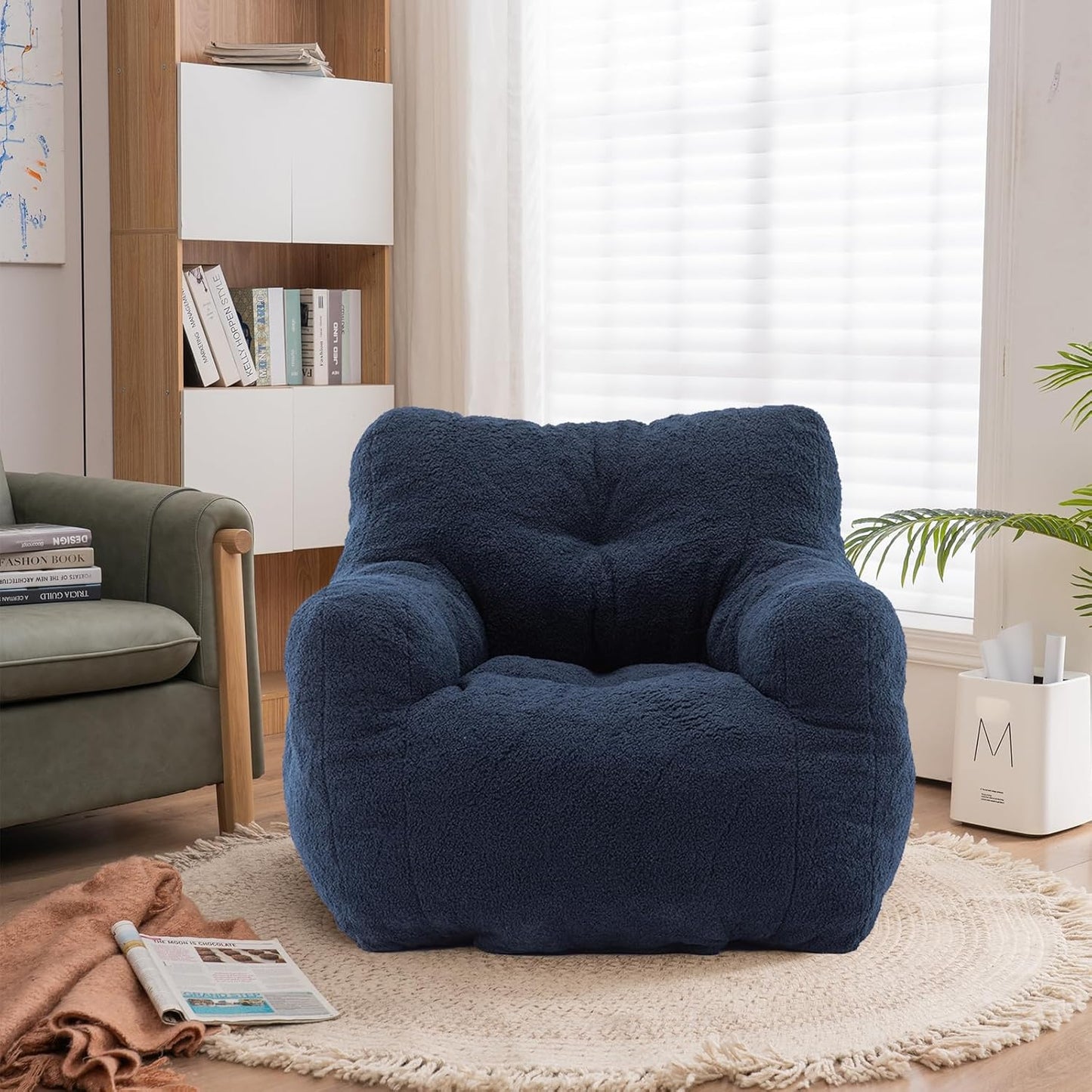 Recaceik Bean Bag Chairs, Tufted Soft Stuffed Bean Bag Chair with Filler, Fluffy Lazy Sofa