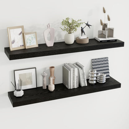 48 inch Floating Shelves for Wall Large Wall Mounted Shelves with Invisible Brackets, Black Long
