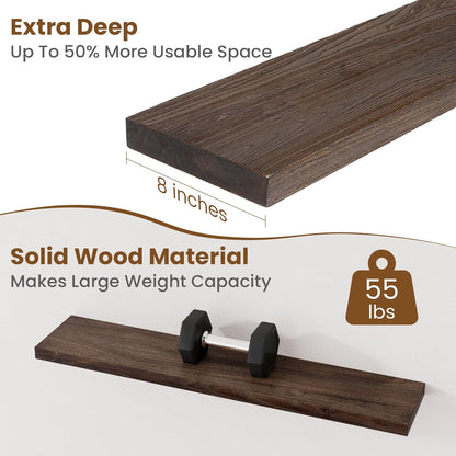 Floating Shelves for Wall Decor, 8 Inch Deep Rustic Solid Elm Wood Floating Shelves Wall Mounted