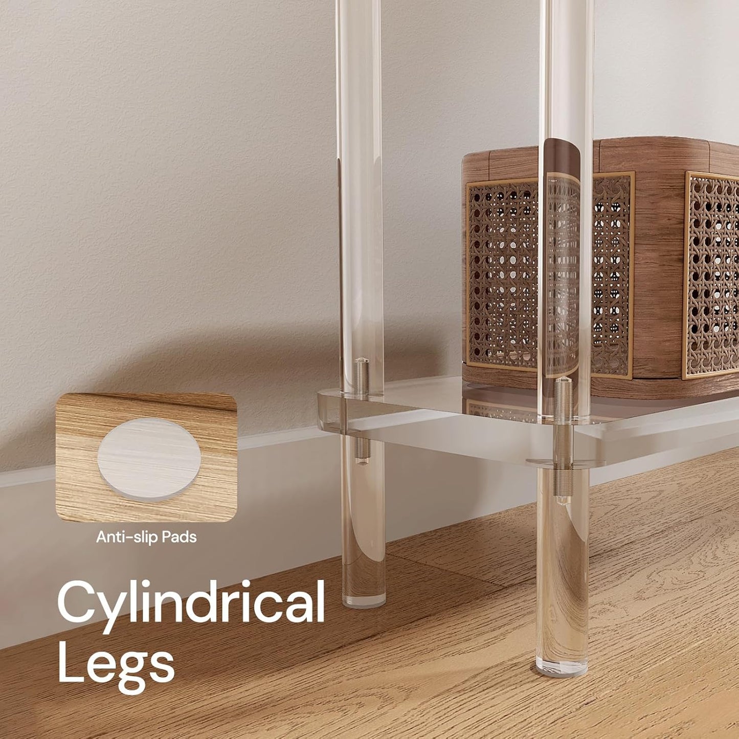 Acrylic Narrow Console Table for Entryway, 7.6" D x 39.4" W x 31.5" H, Cylindrical Legs, Skinny