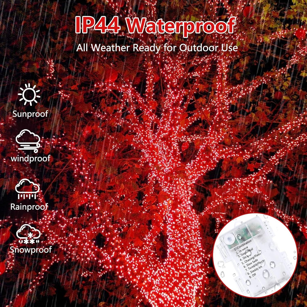 2 Pack Halloween String Lights Battery Operated with Timer, 66FT 200 LED Waterproof Battery Twinkle