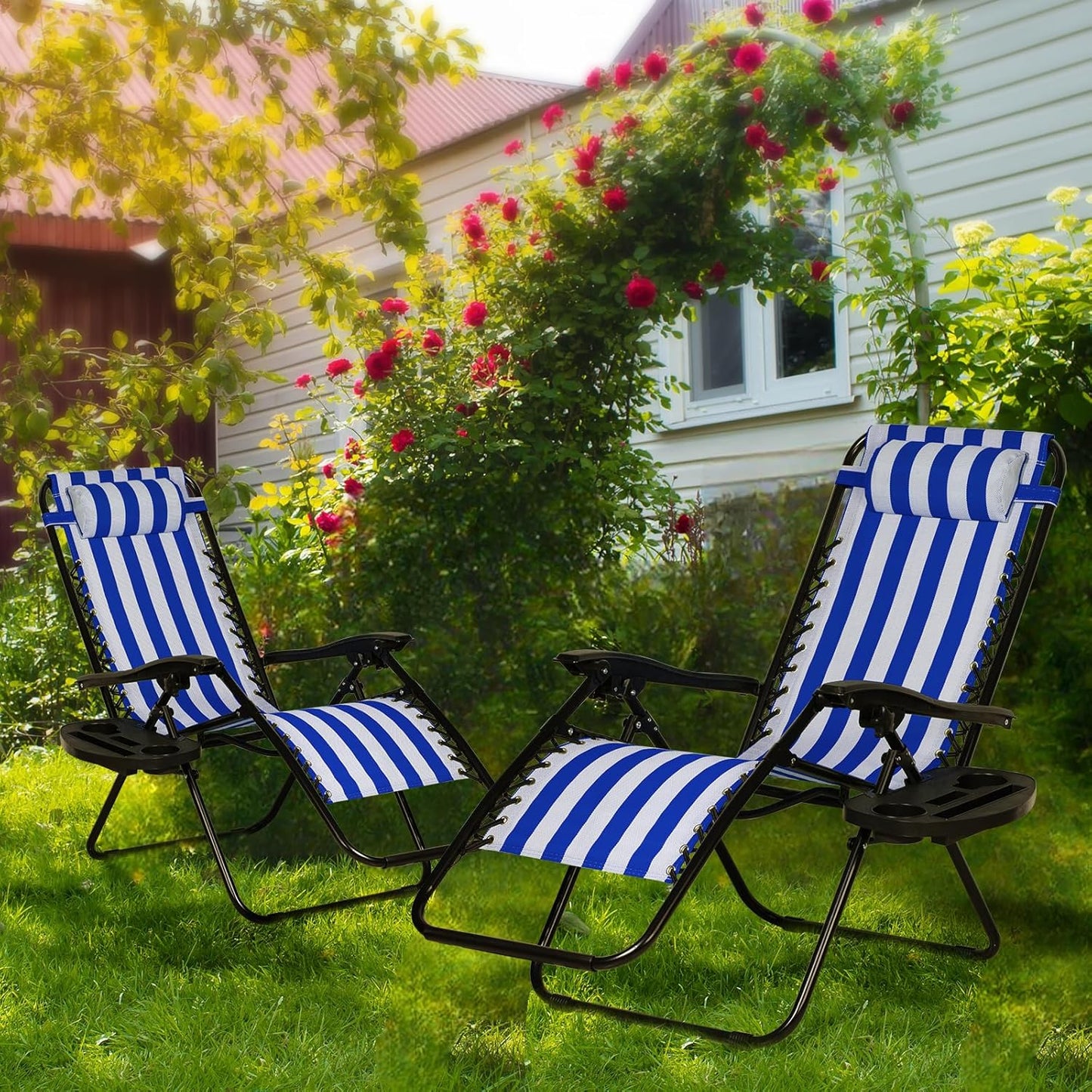 Nazhura Set of 2 Relaxing Recliners Patio Chairs Adjustable Steel Mesh Zero Gravity Lounge Chair