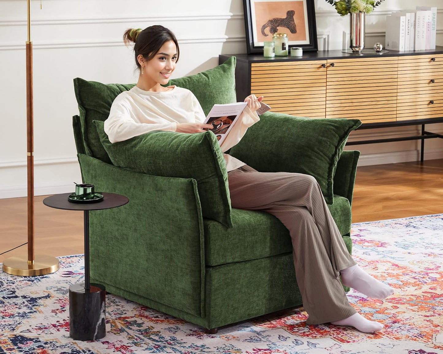 Oversized Accent Chair, Upholstered Modern Sofa Chair with Removable Backrest & Detachable Cover
