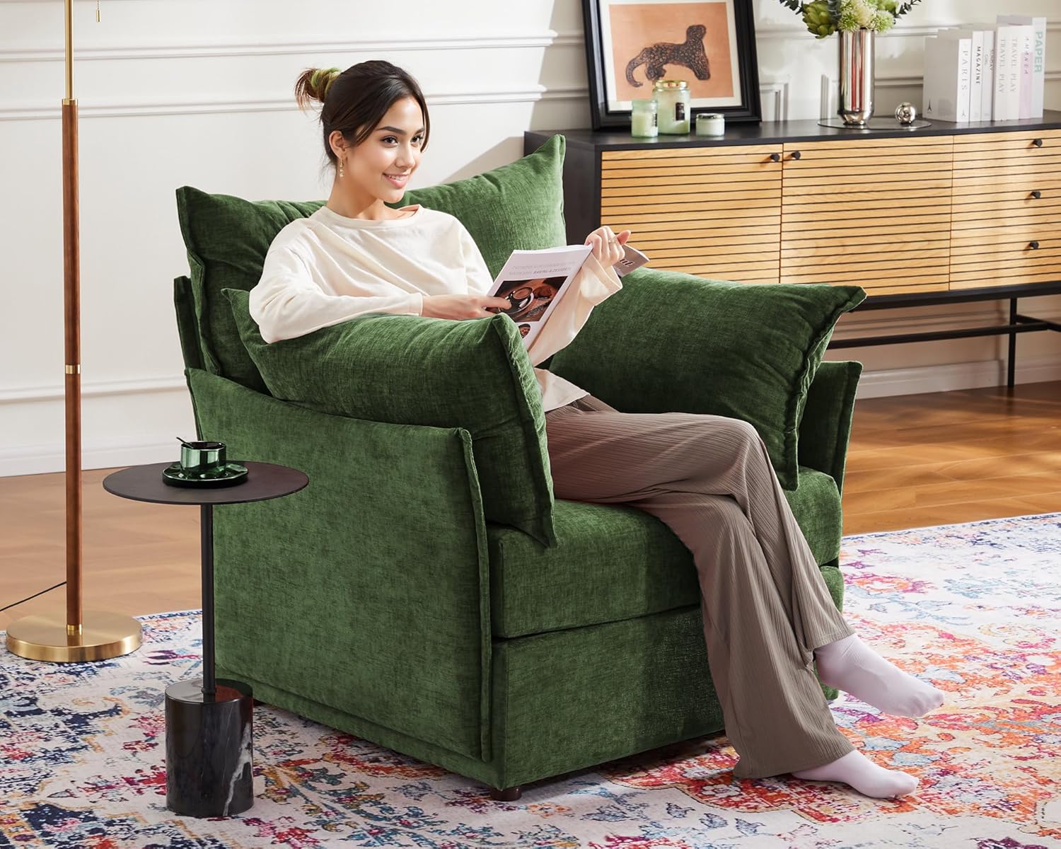 Oversized Accent Chair, Upholstered Modern Sofa Chair with Removable Backrest & Detachable Cover