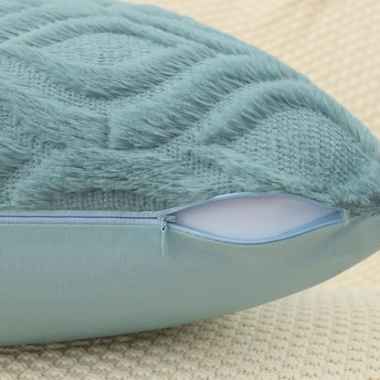 decorUhome Fall Throw Pillow Covers 24x24 Inch Set of 2, Soft Plush Decorative Faux Fur Aqua Solid