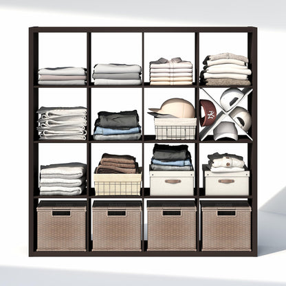 Furinno Cubic Extra Thick 16-Cube Closet Organizers and Storage, Dark Oak
