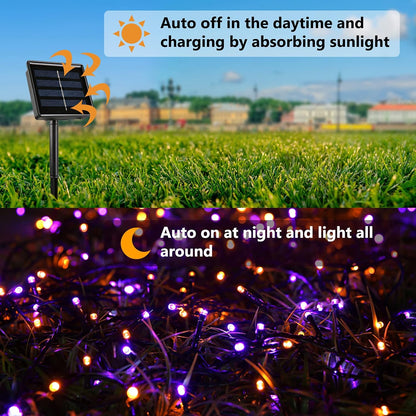 Joomer 2 Pack Orange Purple Halloween Solar String Lights Total 144 FT 400 LED 8 Modes Waterproof