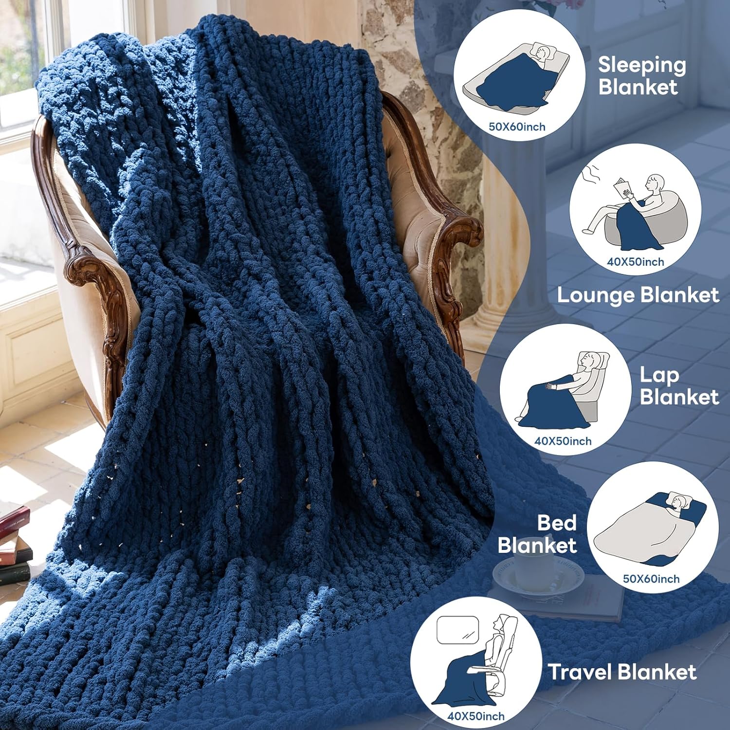Chunky Knit Blanket - Luxury Soft Cozy 40 * 50 Throw Blanket,100% Woven Blanket Rope Knot Throw