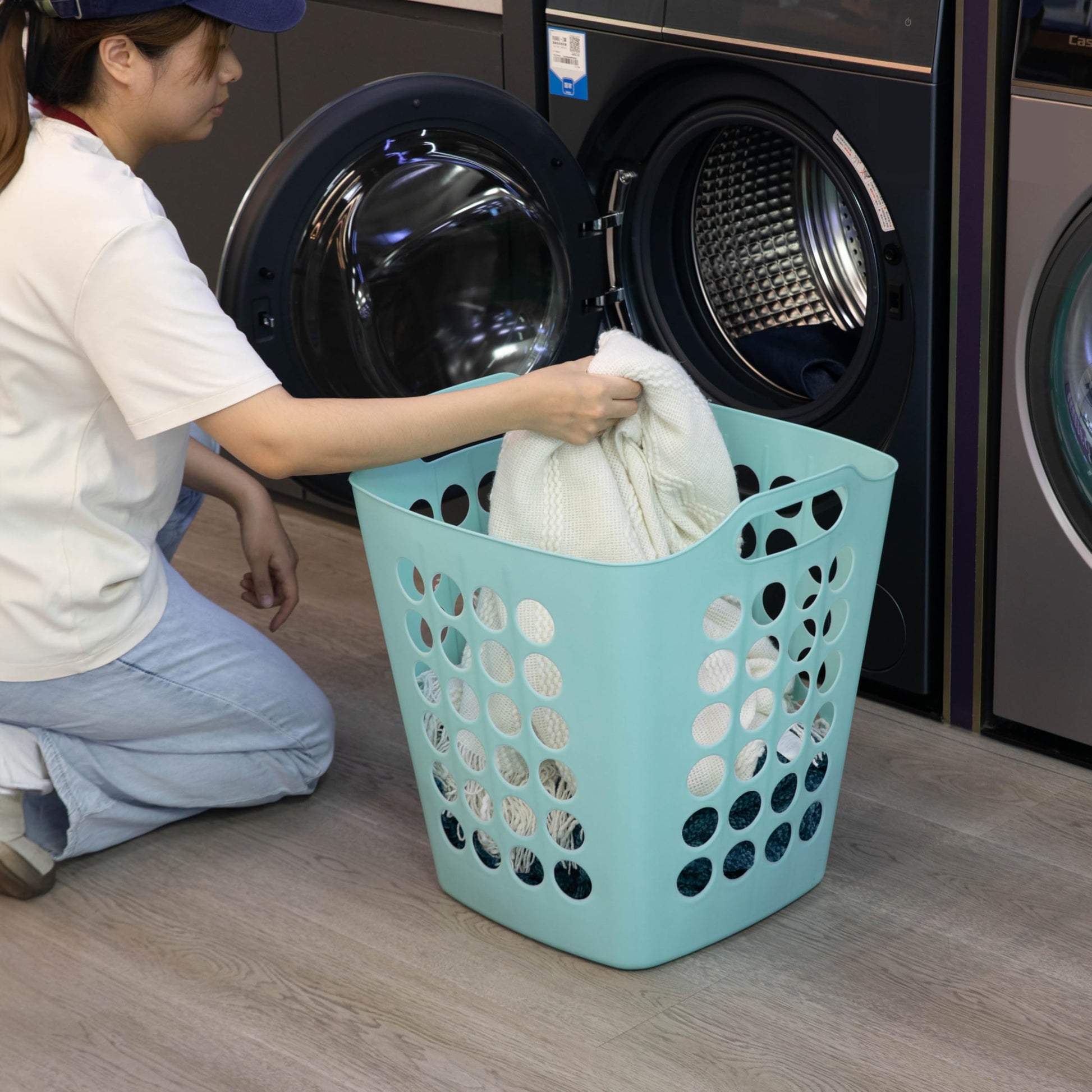 Flexible Plastic Laundry Basket - Square Storage Hamper with Side Handles for Easy Carrying
