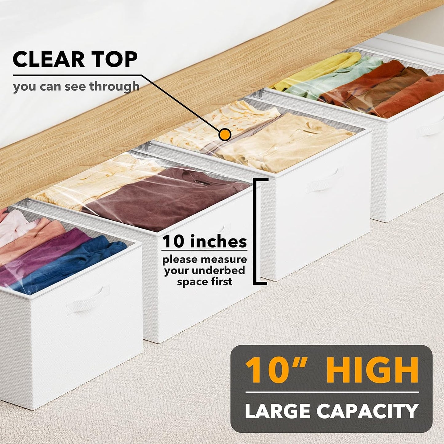 SpaceAid 4 Pack 10" High Under Bed Storage Containers, Large Underbed Storage Organizer Bins with