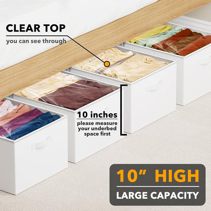 SpaceAid 4 Pack 10" High Under Bed Storage Containers, Large Underbed Storage Organizer Bins with