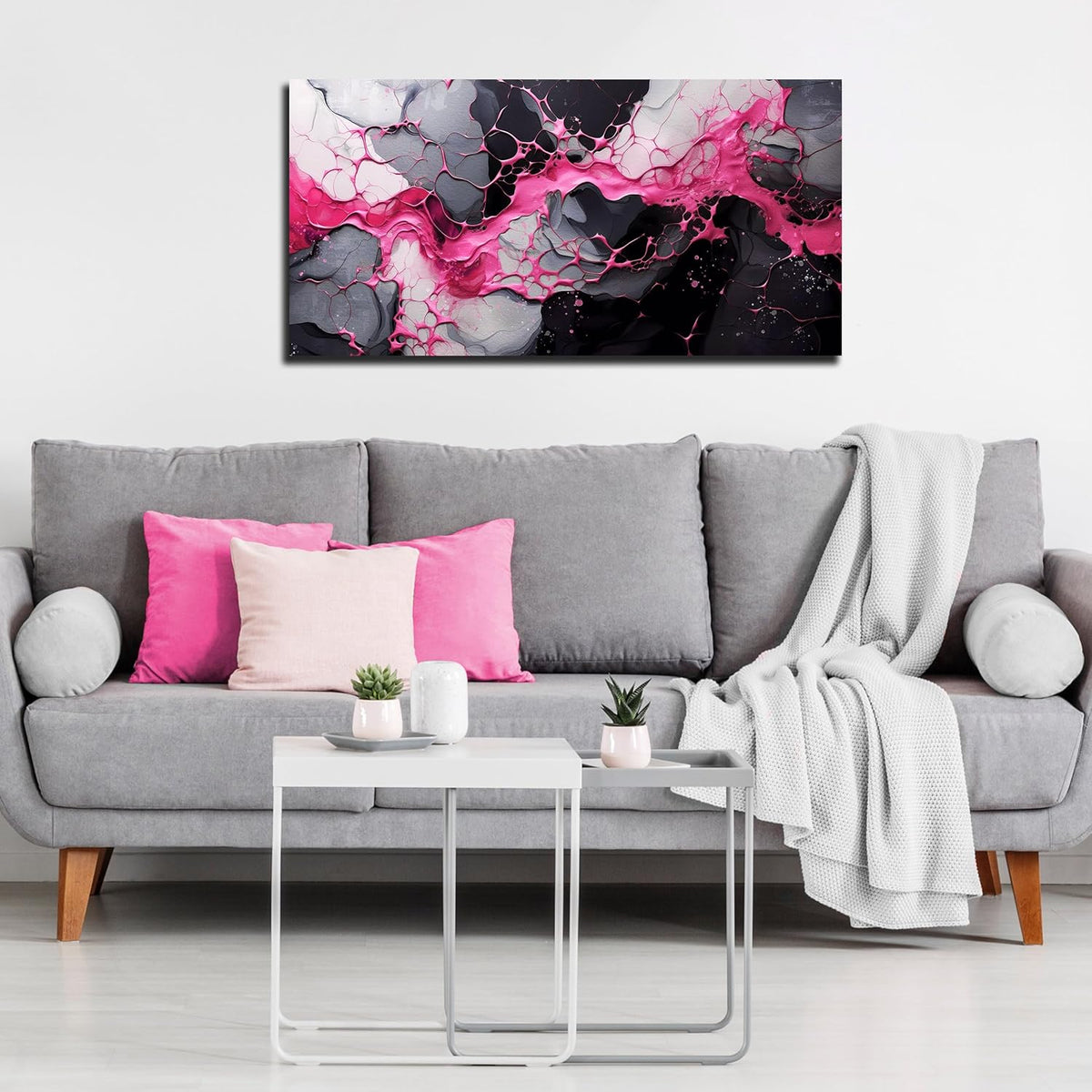 GUGIKA Abstract Wall Art for Living Room, Pink Canvas Wall-Art for Girls Bedroom, Print Paintings