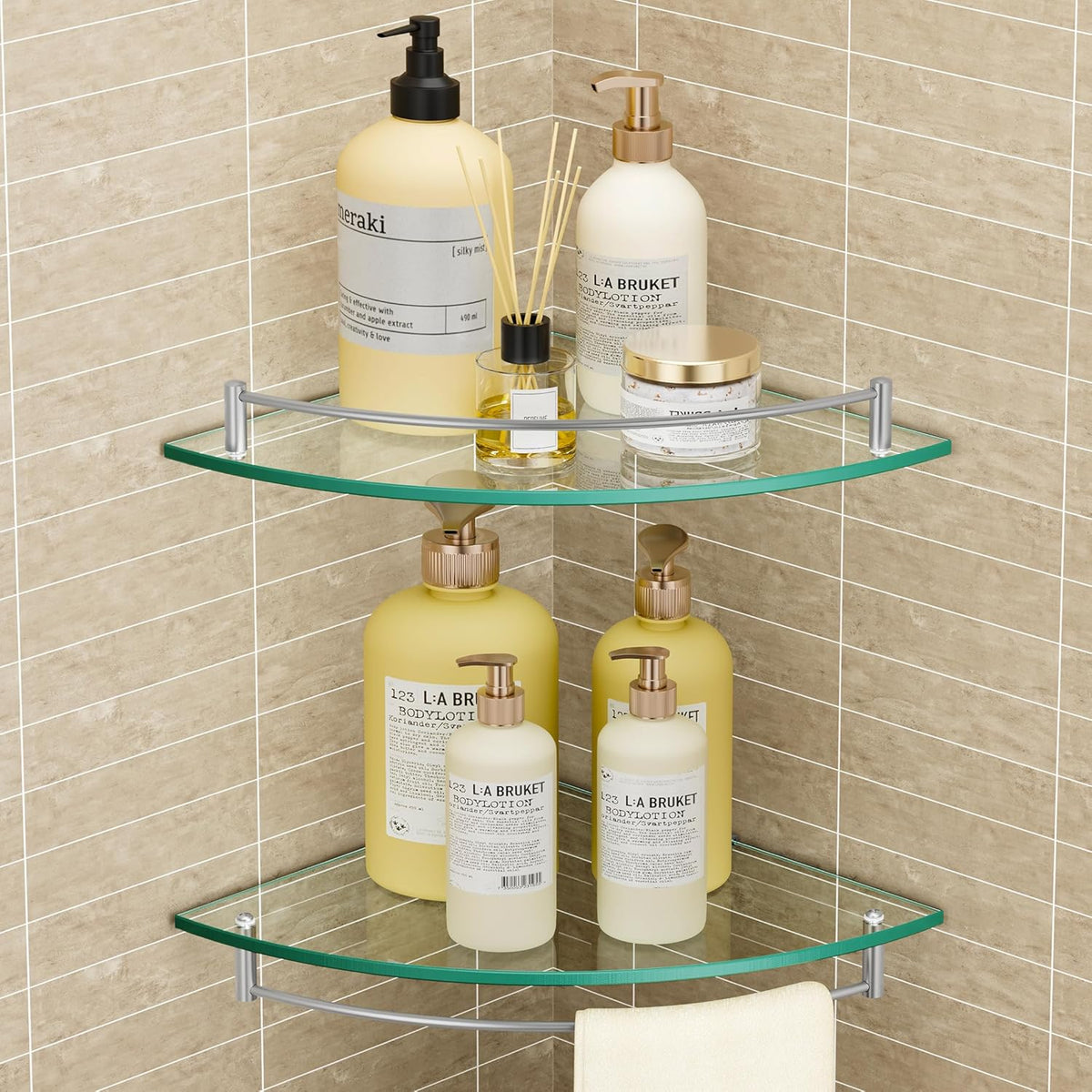 KES Glass Corner Shelf for Bathroom Corner Shelf 2 Pack Tempered Glass Shelf with Rail SUS 304