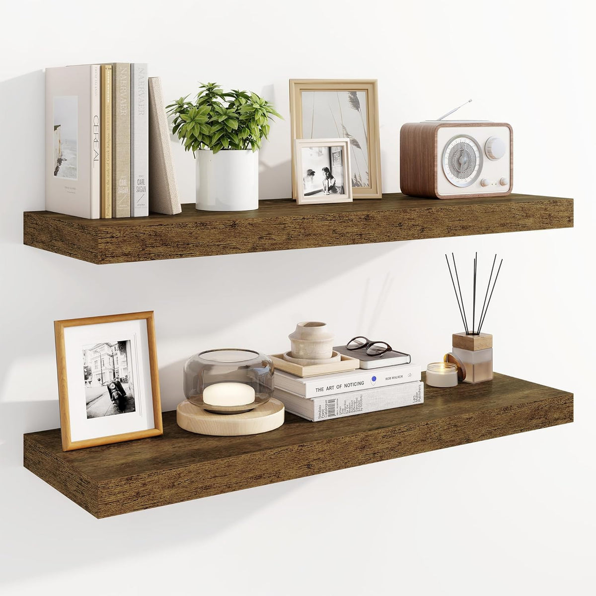 Marsmiles 31.5" Floating Shelves for Wall, Wooden Shelves with Invisible Brackets Set of 2, Rustic