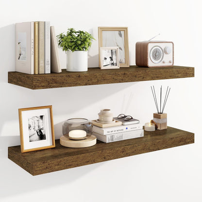 Marsmiles 31.5" Floating Shelves for Wall, Wooden Shelves with Invisible Brackets Set of 2, Rustic